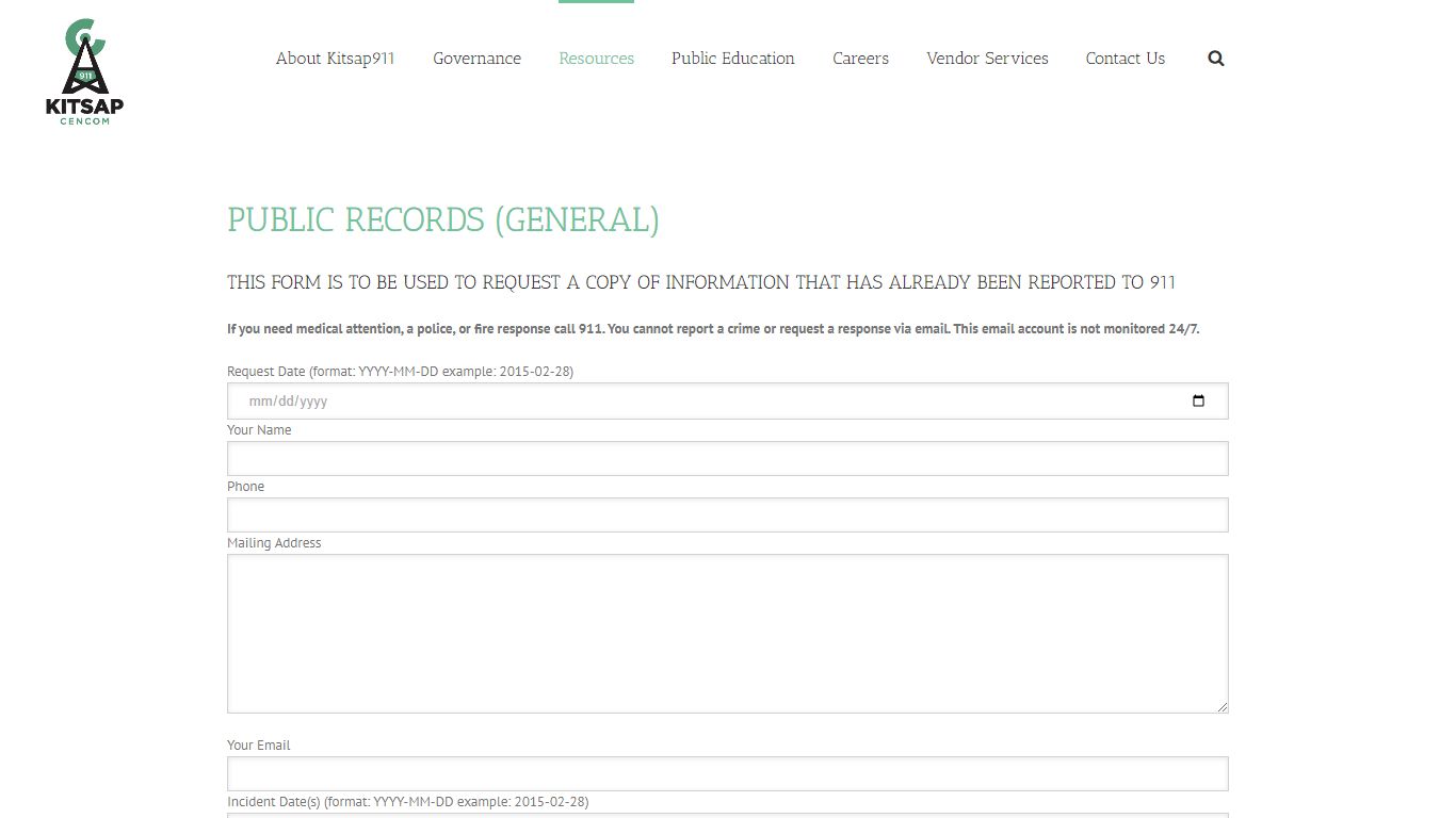 Kitsap 911 – CENCOM – Public Records (General)